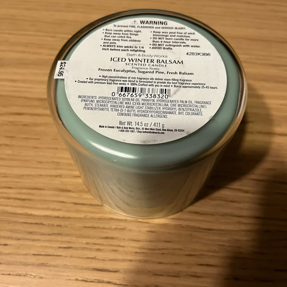 Bath & Body Works 3 Wick Candle. Iced Winter Balsam.
